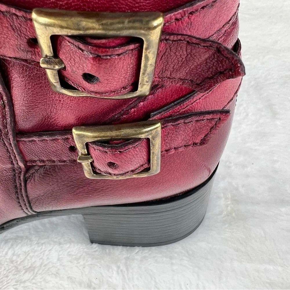 Miz Mooz Leather Buckled Ankle Boots- Macee Crimson Red EU 40 (US 9-9.5) NWOT